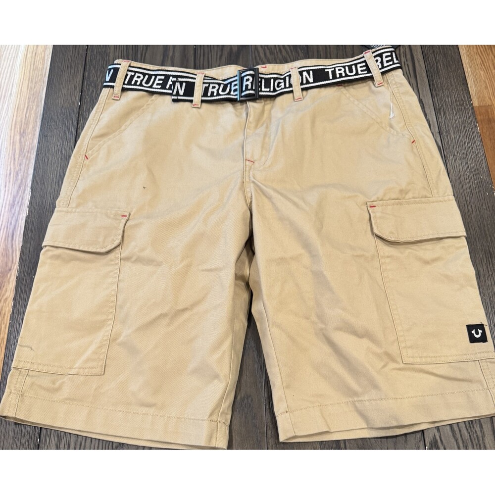 Nwt Mens True Religion Tan Belted Logo Cargo Shorts Size 36 $129